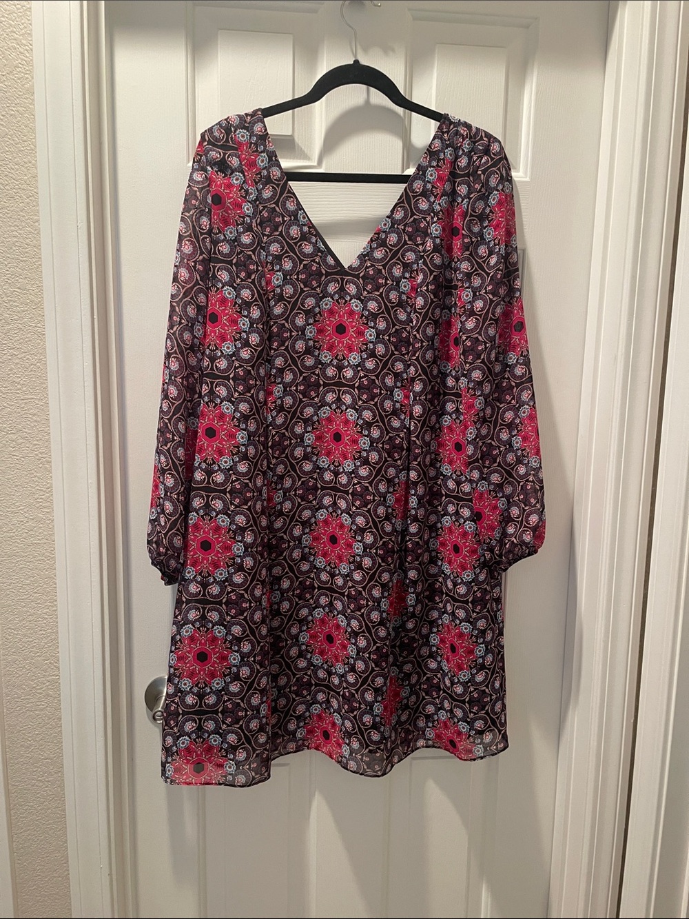 INC International Concepts Black Tunic Dress with Pink Medallion Print